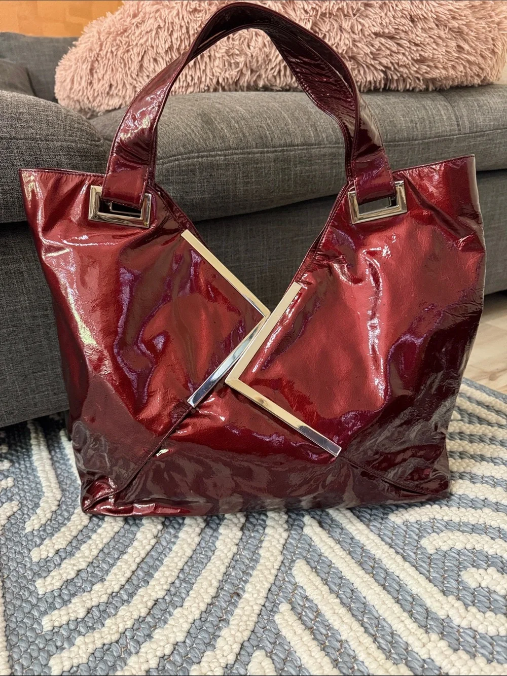 Rare Kooba Oversized Y2K Metallic Cherry Patent Hobo Indie Sleaze Statement Bag